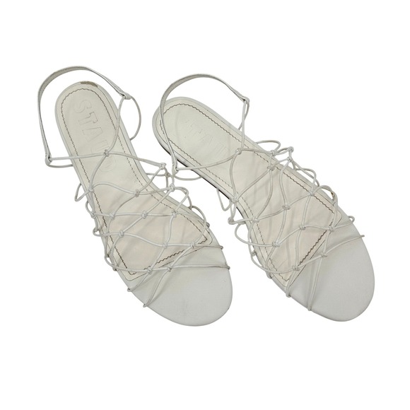 STAUD Shoes - STAUD Gio Knot Sandals White Leather Strappy Cage Flat Sandals Women's 41 / US